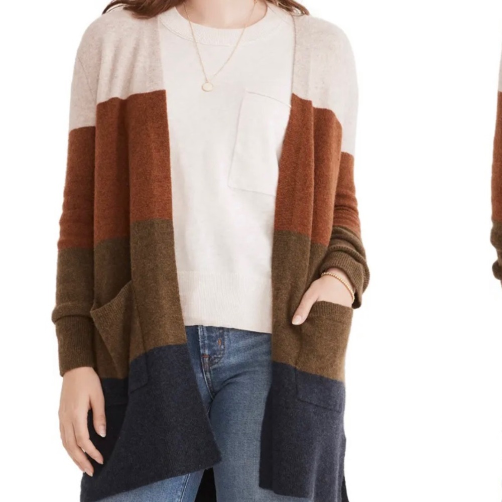 NEW Madewell Kent Colorblock Cardigan in Heather Flax